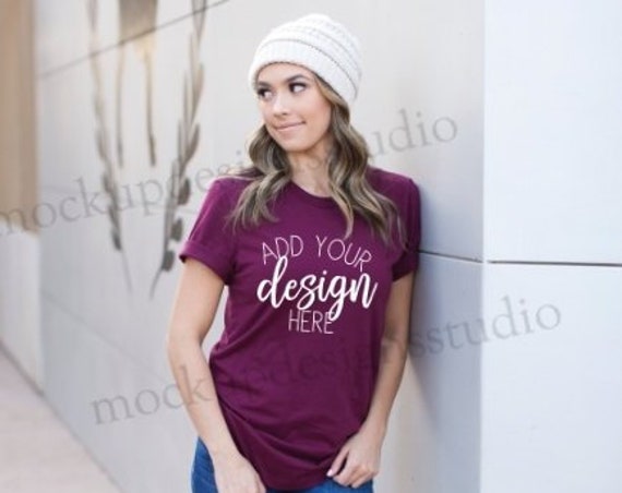 Bella 3001 Maroon Shirt Mockup Maroon Shirt Mock Up