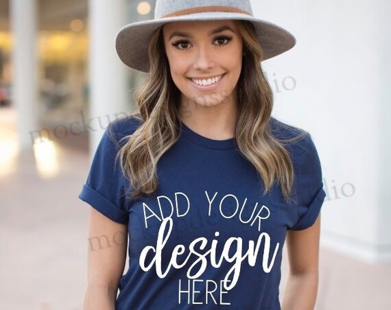 Bella Model Mockup Bella 3001 Navy Shirt Mockup Navy Bella Model Mockup Bella 3001 Navy Shirt Mockup Navy