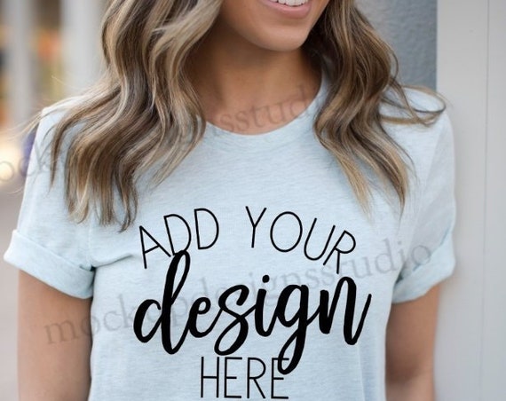 Bella 3001 Mockup Bella 3001 Prism Ice Blue Shirt