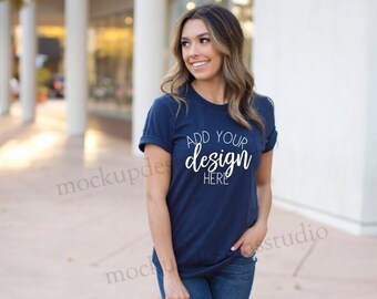 Bella 3001 Navy shirt mockup, Navy shirt mock up, Navy crewneck model mock up, bella 3001 model mock up, Navy shirt model mockup, blue shirt
