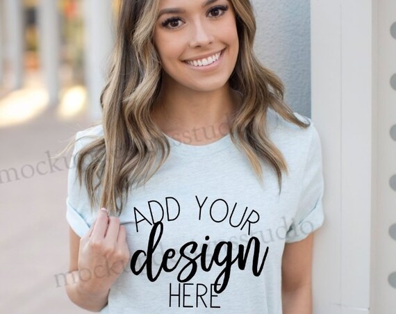 Bella 3001 Prism Ice Blue Shirt Mockup Heather Prism