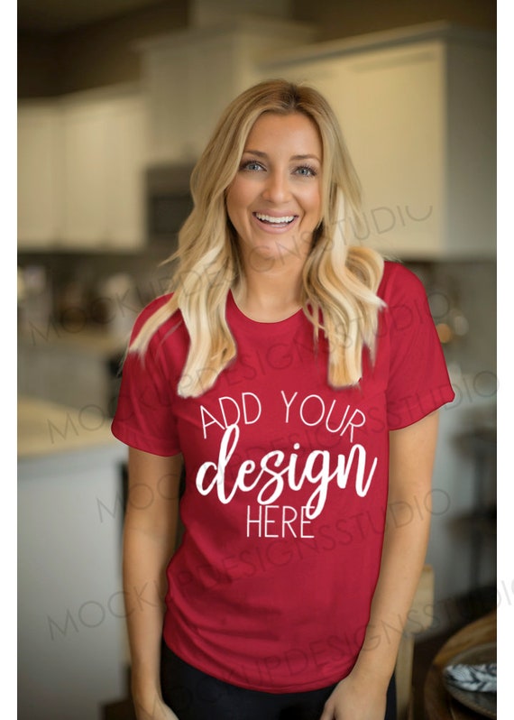 Red Shirt Mockup Bella 3001 Canvas Red Shirt Mockup