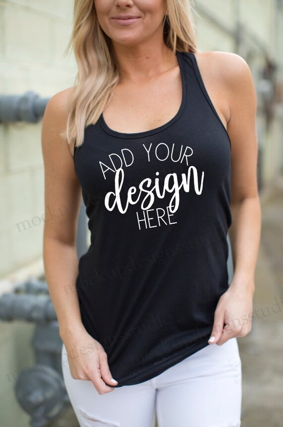 Black Tank Model Mock Up Next Level 1533 Black