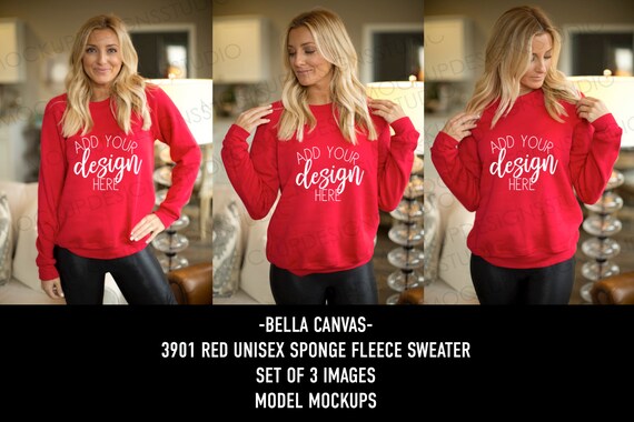 Bella Red 3901 Fleece Sweater Mock Up Red Crewneck