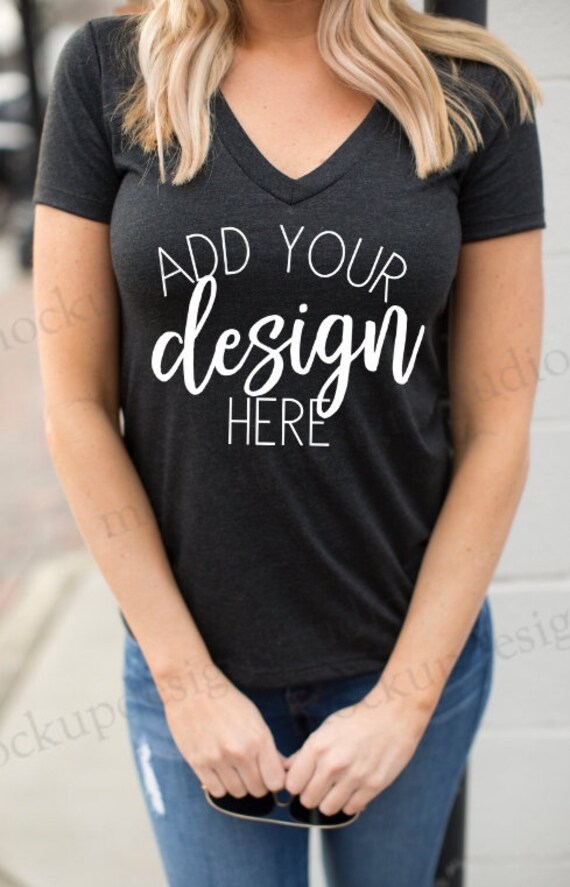 Download black v-neck shirt mock up black shirt mock up shirt model ...