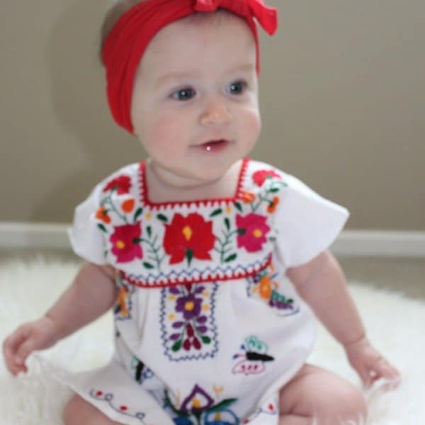 Mexican Puebla Dress Many Colors with Hand Embroidered Flowers made in Mexico Baby to Adult Sizes  Fiesta, Party