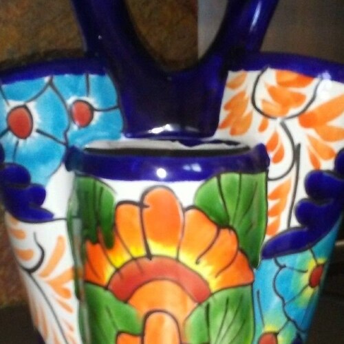 Vibrant Utensil Holder Mexican Pottery Utensil Caddy Ceramic Etsy