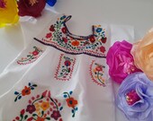 Mexican Puebla Girls Dress, Many colors Mexico Folk Hand Embroidered Flowers, Fiesta Birthday Easter Dress, Special Occasion Dress