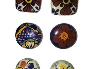 Round Talavera Design Ceramic Knobs Pulls Kitchen Drawer Cabinet Dresser 1186