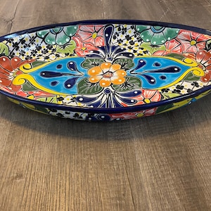 Large Oval Talavera Serving Platter, Mexican Dinnerware, Vibrant Mexican Floral Pottery, Handmade Decorative Talavera Dinnerware image 8