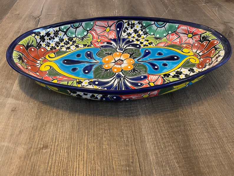 Large Oval Talavera Serving Platter, Mexican Dinnerware, Vibrant Mexican Floral Pottery, Handmade Decorative Talavera Dinnerware image 8