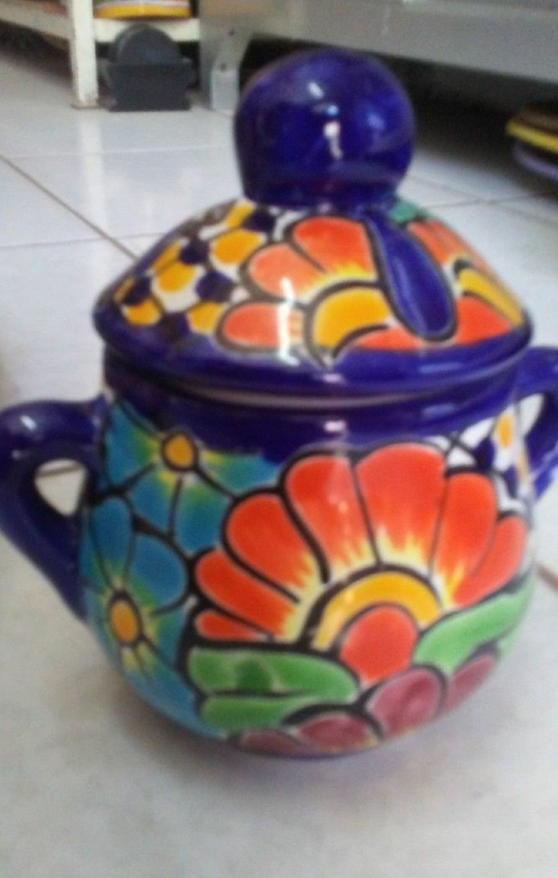 Talavera Mexican Pottery Sugar Jar and Creamer Set Folk Art Etsy