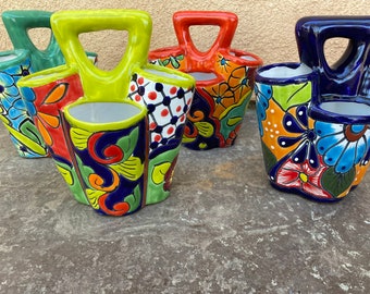 Mexican Talavera Ceramic Pottery Utensil Holder, Made in Mexico, Folk ART 11"H Multi-color Floral