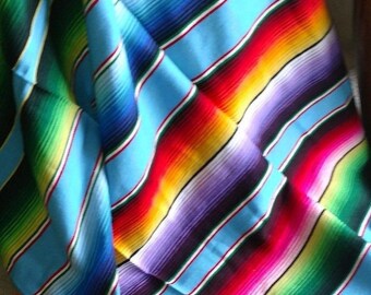 Rainbow Blue Mexican Serape Blanket, Vibrant Multi-Color Falsa Classic Throw from Mexico, Mexican Home Decor, Cozy Throw Blanket