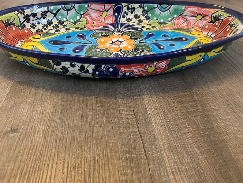 Large Oval Talavera Serving Platter, Mexican Dinnerware, Vibrant Mexican Floral Pottery, Handmade Decorative Talavera Dinnerware image 4