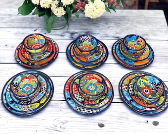 Hand-Painted Talavera Dinnerware Set | 13-Piece Mexican Pottery Collection