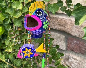 Colorful Ceramic Fish Mobile, Hand Painted Mexican Pottery 