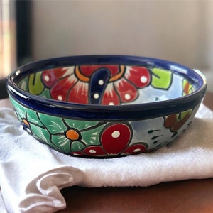 Handmade Talavera Mexican Pottery Salsa Bowl - Unique Oval Design - 6x5x2.5 Inches