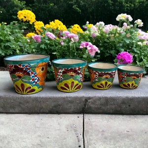 Set of 4 Colorful Talavera Flower Pots I Indoor or Outdoor Gardening