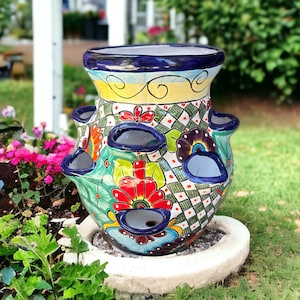 Large Handmade Talavera Strawberry Planter - Mexican Pottery - Vibrant Garden Decor