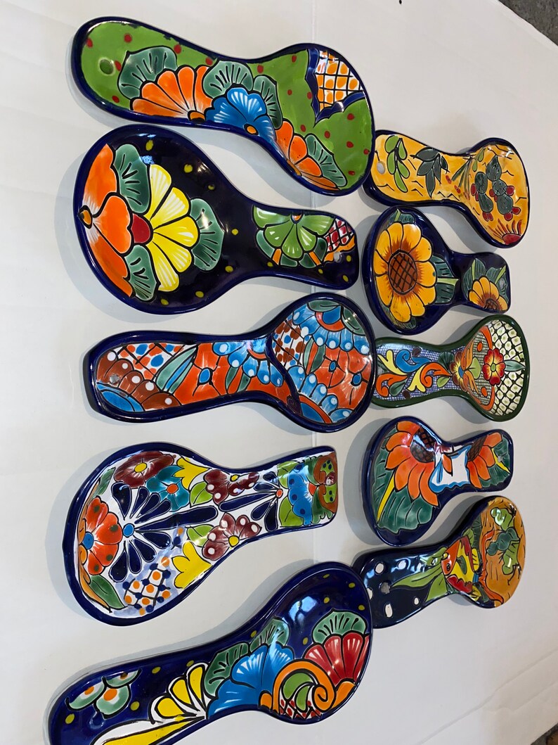 Beautiful and colorful Handcrafted Ceramic Spoon Rest Talavera Folk Art from Mexico Great Gift image 4