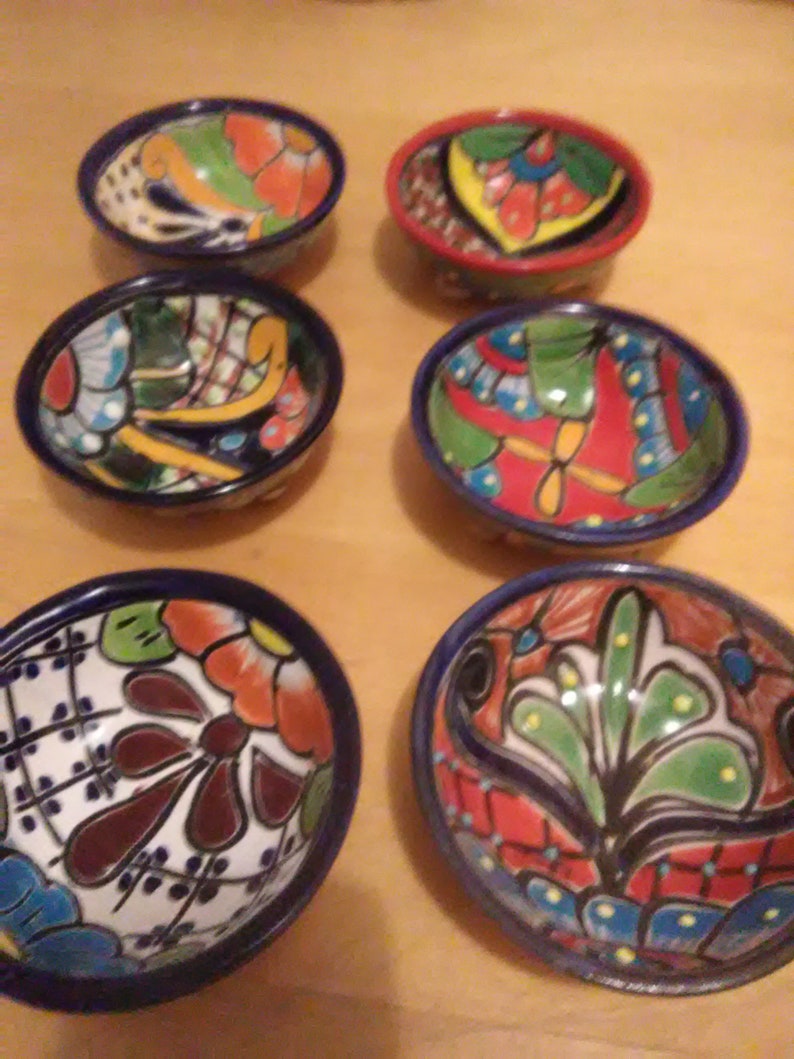 4 Salsa Talavera Bowls From Mexico Handcrafted Unique Folk Etsy New