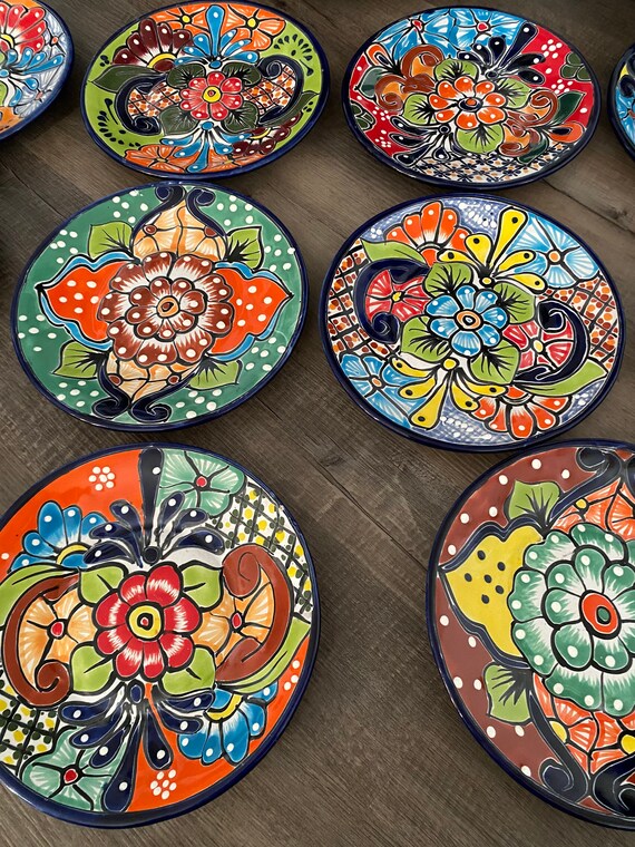 Handmade Talavera Appetizer Plates Vibrant 4 7.5 Mexican Pottery