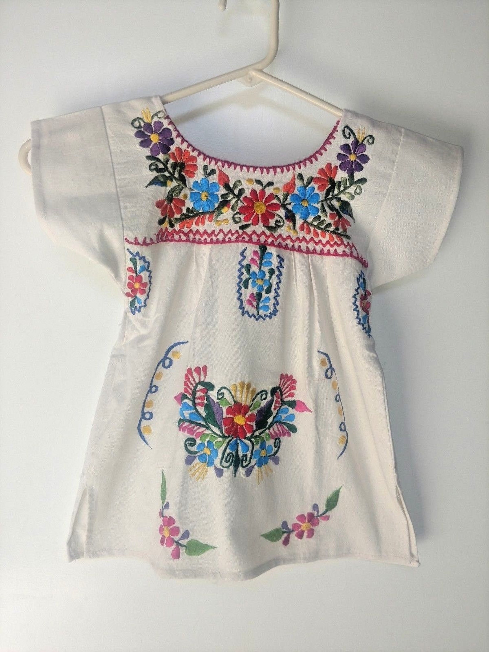 Mexican Puebla Dress Many Colors With Hand Embroidered Flowers - Etsy