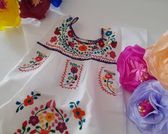 Mexican Puebla Girls Dress, Many colors Mexico Folk Hand Embroidered Flowers, Fiesta / Birthday / Easter Dress, Special Occasion Dress