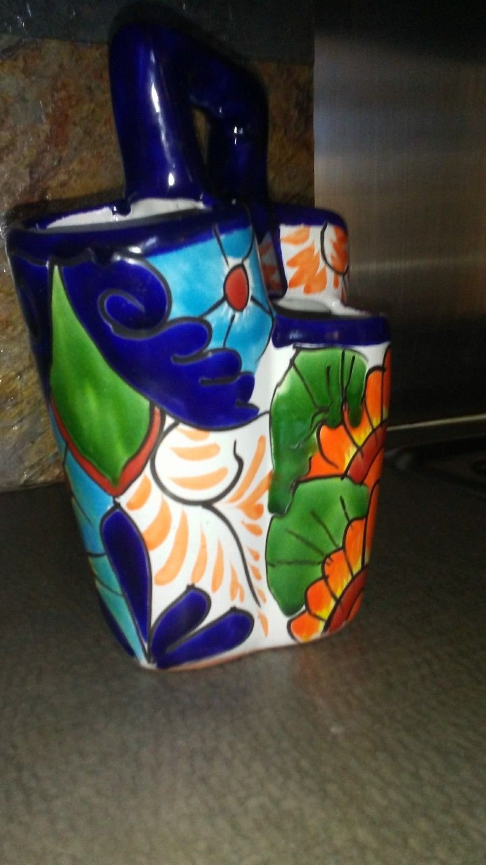 Vibrant Utensil Holder Mexican Pottery Utensil Caddy Ceramic Etsy