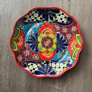 Talavera Platter Handcrafted  in Mexico!! 12" x 2" Depth Red Ribboned Rim
