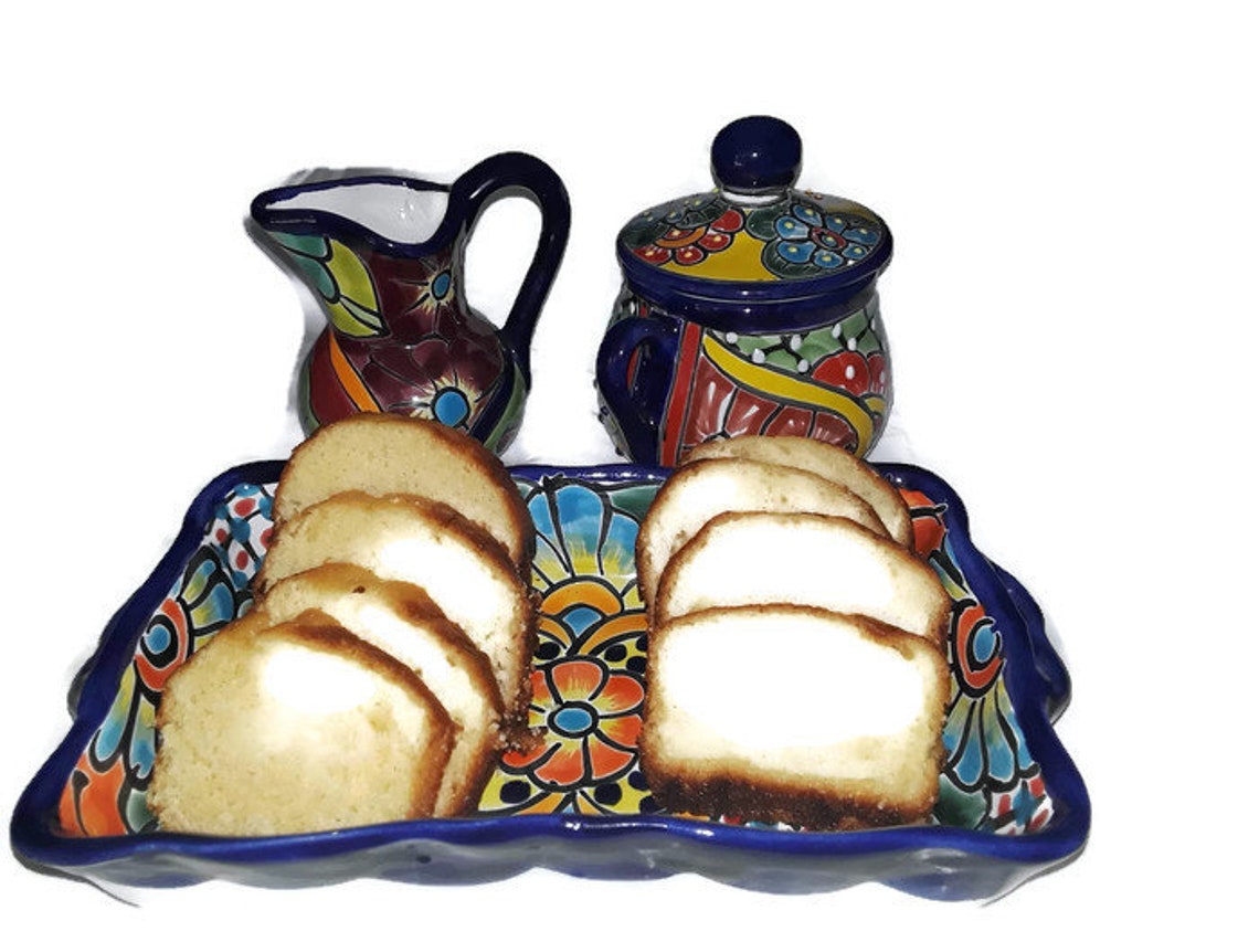 Talavera Mexican Pottery Sugar Jar and Creamer Set Folk Art Etsy