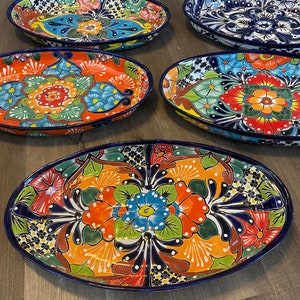 Large Oval Talavera Serving Platter, Mexican Dinnerware, Vibrant Mexican Floral Pottery, Handmade Decorative Talavera Dinnerware image 2