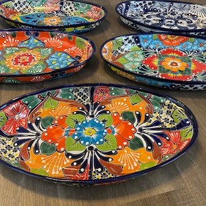 Large Oval Talavera Serving Platter, Mexican Dinnerware, Vibrant Mexican Floral Pottery, Handmade Decorative Talavera Dinnerware image 3