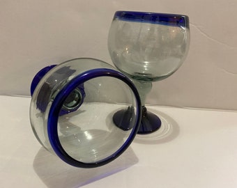 XL Set of 2  Hand Blown Mexican Margarita Glasses | Shrimp Cocktail Glass | Strong Glassware | 8" x 5" | Holds 20 Ounces