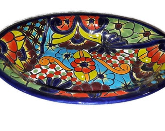 Large Oval Talavera Serving Platter, Mexican Dinnerware, Vibrant Mexican Floral Pottery, Handmade Decorative Dinnerware from Mexico