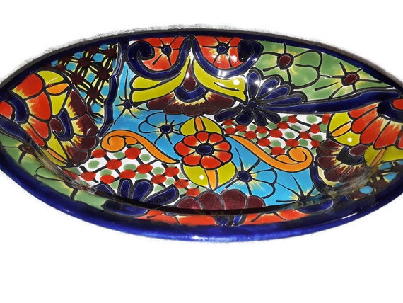 Grand plateau de service ovale Talavera, vaisselle mexicaine, poterie florale mexicaine vibrante, vaisselle décorative faite à la main du Mexique - Etsy France