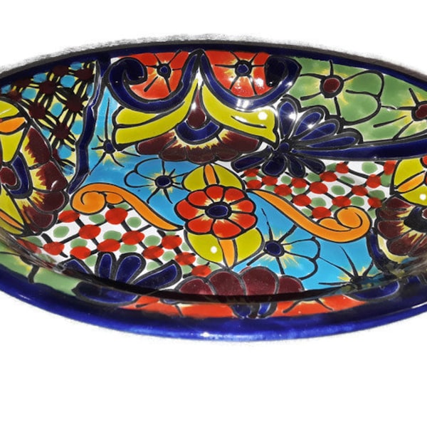 Large Oval Talavera Serving Platter, Mexican Dinnerware, Vibrant Mexican Floral Pottery, Handmade Decorative Dinnerware from Mexico