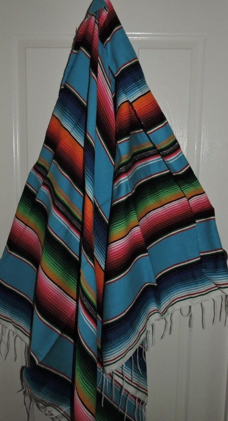 Mexican Blanket traditional Serape Blanket Baby Blue Multi Etsy