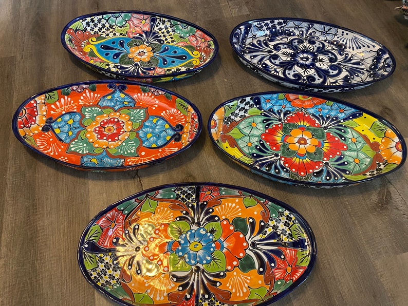Large Oval Talavera Serving Platter, Mexican Dinnerware, Vibrant Mexican Floral Pottery, Handmade Decorative Talavera Dinnerware image 6