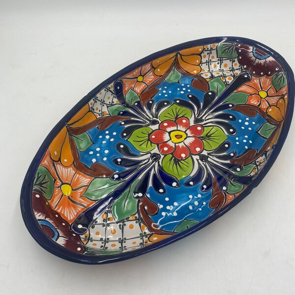 Manufacturer Imperfection Sale Large Oval Mexican Pottery 17.5 x 10" Serving Platter, Talavera Dinnerware Handmade in Mexico!