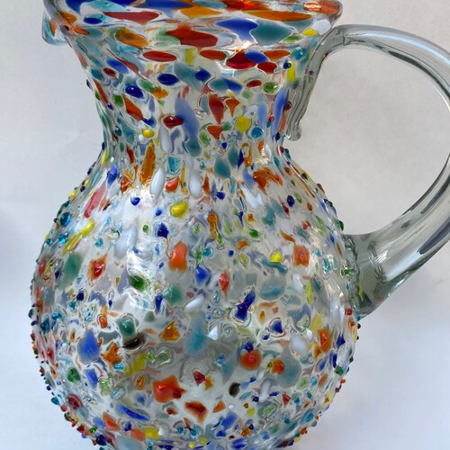 Pebbled Pitcher Mexican Margarita Glasses Hand Blown Confetti Etsy