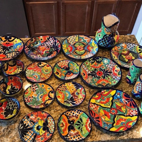 26 Piece Mexican Pottery Talavera Dinnerware Set. Seat 6 Etsy