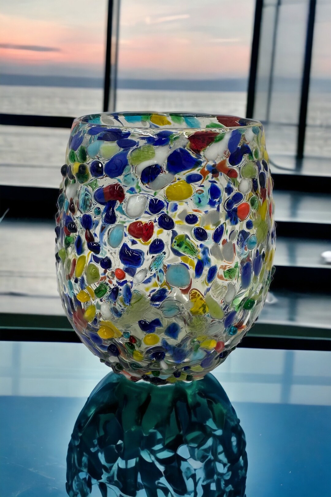 Colorful Confetti Rock Stemless Wine Glass Hand Blown Mexican Glassware ...