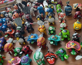 Lot of 50 Mixed Mexican Bobble Head Animals - Handmade Folk Art Party Favors, Wholesale for Boutiques, Nursery Decor, Kids Gift Idea