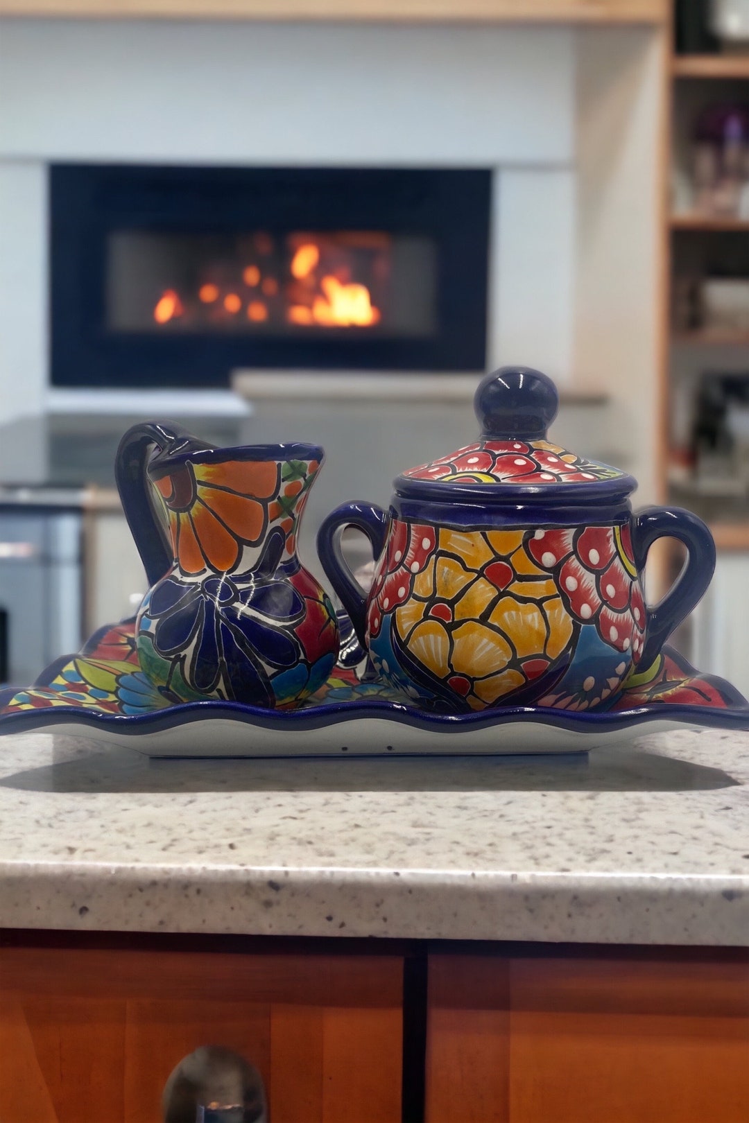 Ceramic Talavera Cream & Sugar Set, With or Without Tray Option