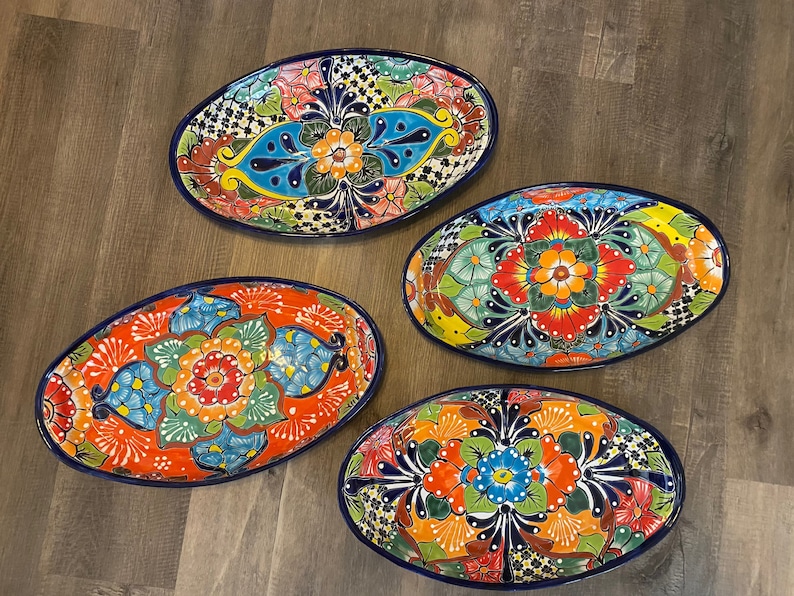 Large Oval Talavera Serving Platter, Mexican Dinnerware, Vibrant Mexican Floral Pottery, Handmade Decorative Talavera Dinnerware image 5