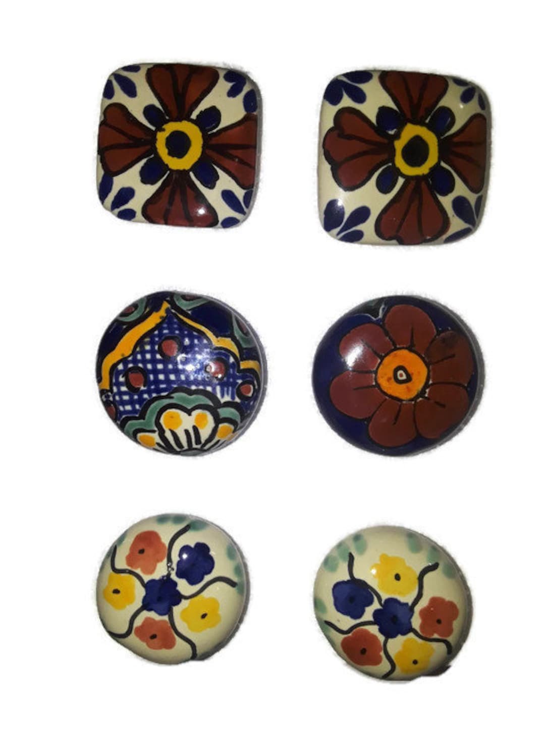 4 Piece Set of Mexican Talavera Drawer Knobs , Hand Crafted and Painted