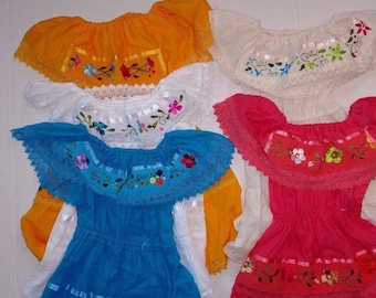 Mexican Toddler Dress Fashion Fiesta / Party Dress with Lace, Hand embroidered Flowers From Mexico, all sizes