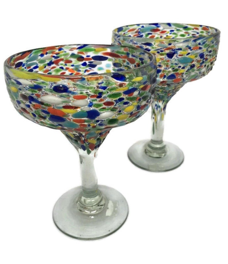 Hand Blown Mexican Margarita Glasses Pebbled Mexican Etsy